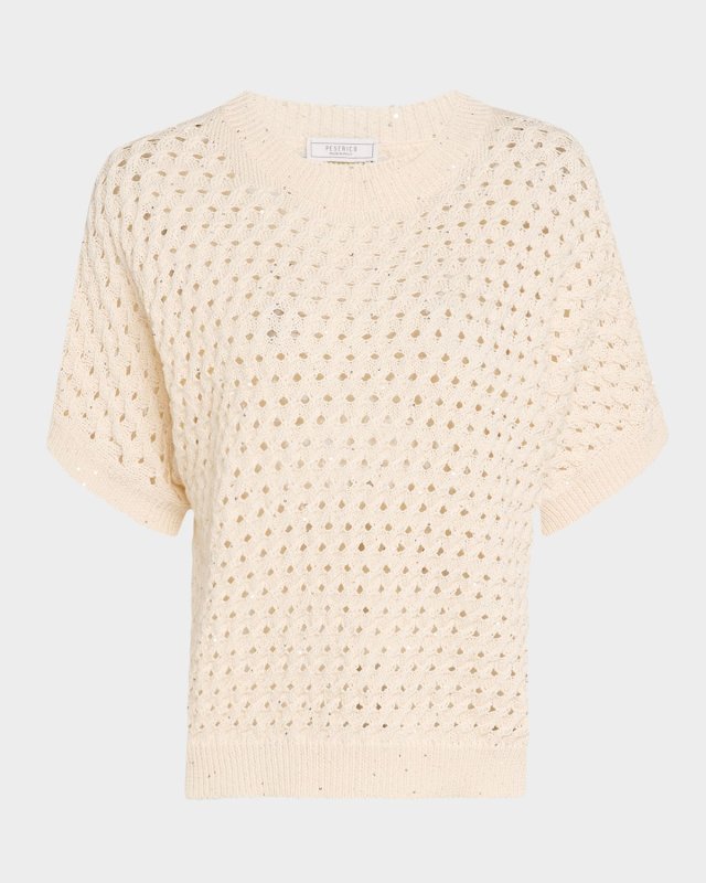 Sequin-Embellished Open Knit Sweater